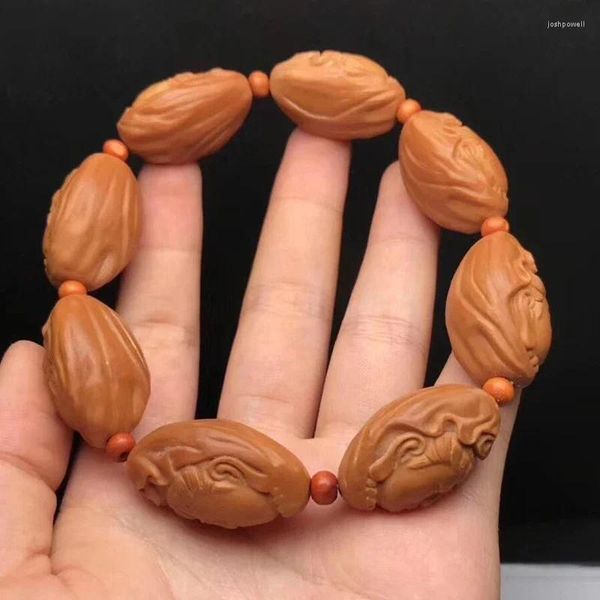 Strand Fine Natural Olive Shell Pulseiras Escultura Guanyin Buddha Beads Mão Corda Óleo Antigo Nuclear Madeira Bênção Jóias