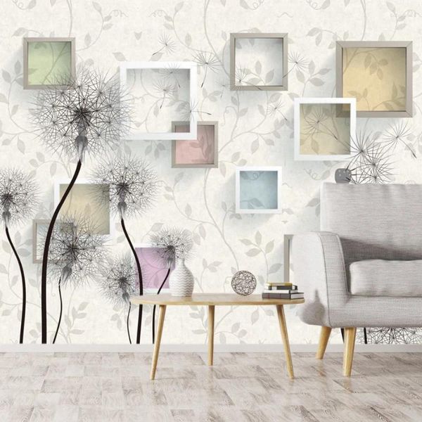 Wallpapers personalizado removível casca e vara papel de parede aceitar para paredes do quarto dandelion floral quadros contato papéis de parede painéis de decoração de casa