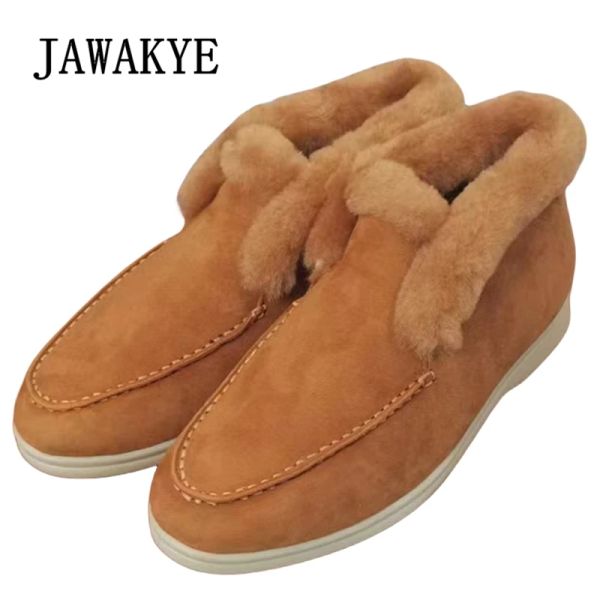 Mocas de venda quente Kid Sury Suede High Top Sapatos planos de lã para amantes Round Round Toe Sowers Women Women Botas de neve casual Inverno