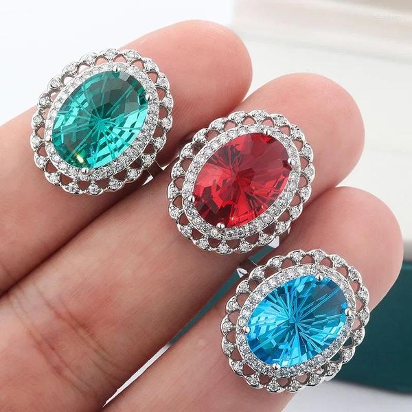 Кольца кластера Красивое кольцо для женщин модные цветные украшения с цирконом красный зеленый синий драгоценный камень подарок на помолвку на годовщину