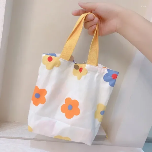 Sacos de ombro minimalista e fresco bolsa de lona bolsa feminina algodão linho tecido arte mãe mini flor bento