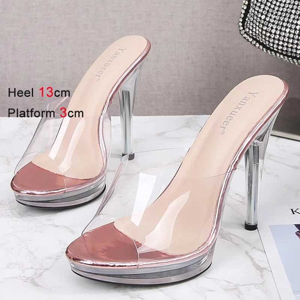 Sapatos de vestido 13cm sandálias transparentes ao ar livre chinelos modernos para mulheres 2024 verão novo cristal saltos finos sexy meninas festa highgkzp h240321