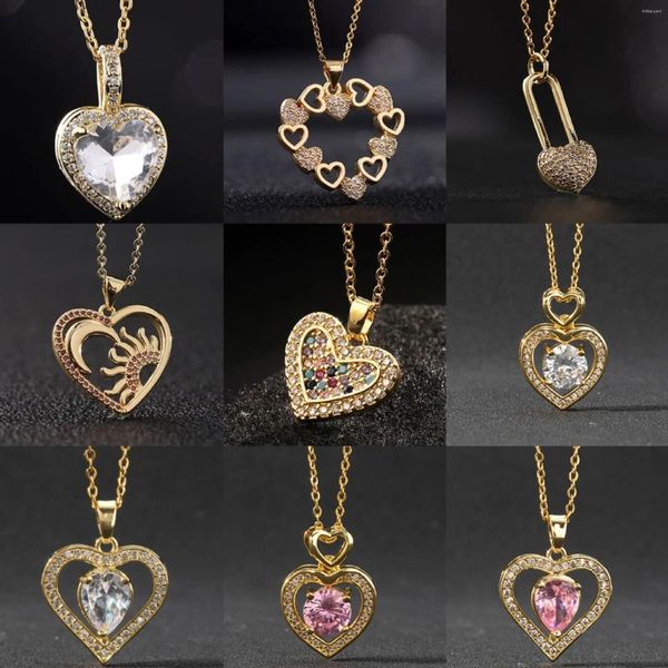 Ожерелья с подвесками, ювелирные изделия в виде Луны, ожерелье «Любовь» с микроинкрустацией из цветного циркона, ключицы, геометрической формы в форме сердца