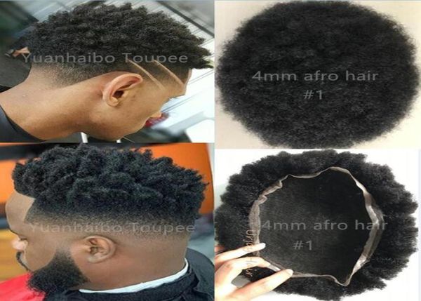 Мужской парик 4 мм, афро-кудрявый завиток, полный кружевной парик, индийский девственник Реми, замена человеческих волос для чернокожих мужчин, экспресс-доставка7764815