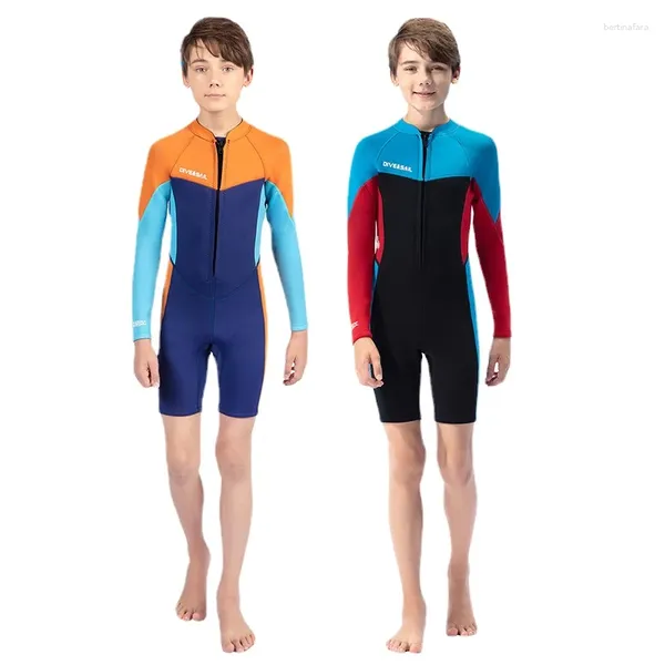 Kadın mayo çocukları gençler 2.5mm wetsuit uzun kollu kısa bacaklar tek parçalı tam vücut ıslak takım şnorkel yüzme