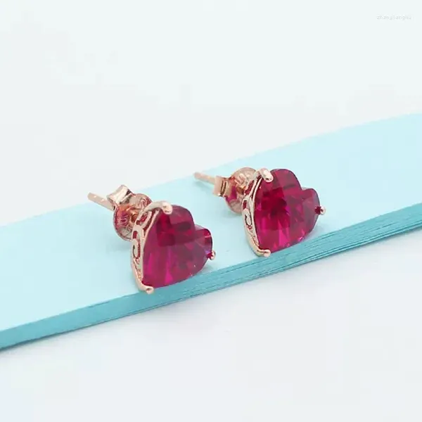 Ohrhänger, russisch, 585, lila vergoldet, 14 Karat Rose, roter Stein, modisch, schlicht, klassisches Design, Temperament, Schmuck für Frauen