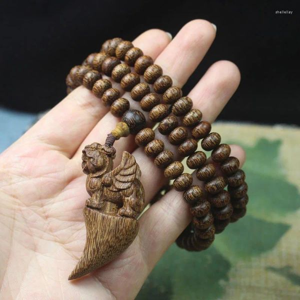 Bracciale con pendente Strand Eaglewood Kweichow Moutai Pi Xiu 108 perline Avalokitesvara