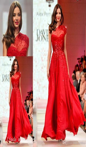 Moda Miranda Kerr Runway Abito da sera in chiffon rosso Una spalla Lungo Prom Dres Abito da celebrità Abito da festa formale4740207