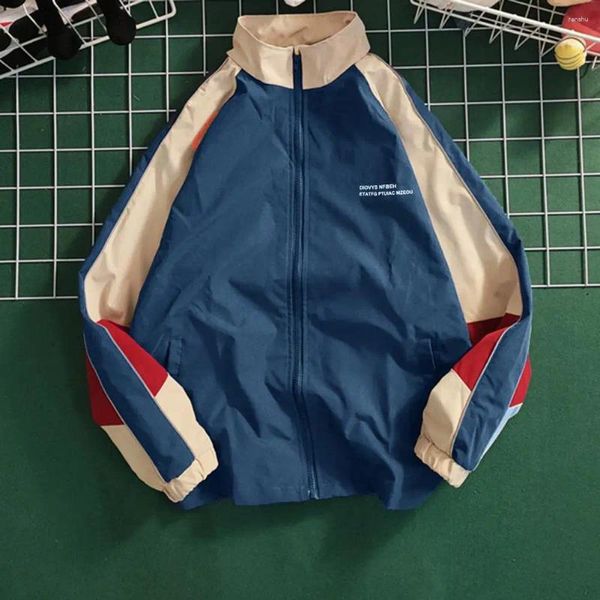 Herrenjacken Herrenjacke Vintage-Farbblock-Reißverschluss mit Stehkragen Winddichter Streetwear-Baseballmantel für Frühling und Herbst