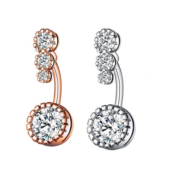 14G Doppio Rotondo Cubic Zirconia Oreille 4 Cristallo CZ Anelli per ombelico Acciaio 316L Piercing per la pancia Donna Gioielli per il corpo 240228