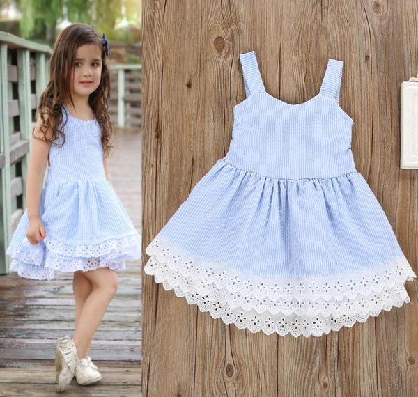 Kinder Doppel Kuchen Kleid Verband Bogen Elastische Spitze Gestreifte Weste Midriff Rock Baby Mädchen Prinzessin Sommer Kleidung Outfits 16T6587073