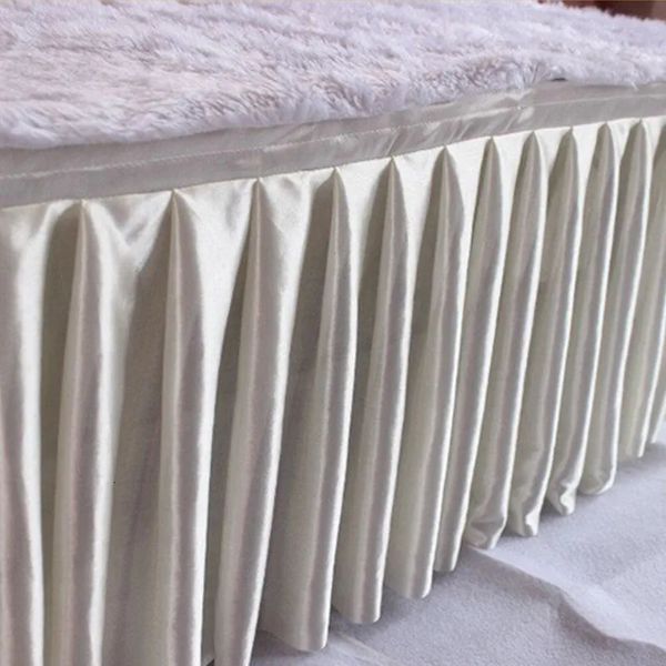 Saia de mesa de casamento cor branca chiffon de seda gelo festa banquete palco rodapé para evento de aniversário decoração de pano 240307