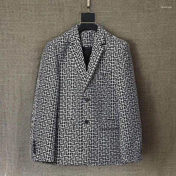 Herrenanzüge Geometrische Muster Blazer Für Männer Einzigen 1 Stück Casual Anzug Jacke Kerb Revers Männlichen Mode Plaid Mantel 2024