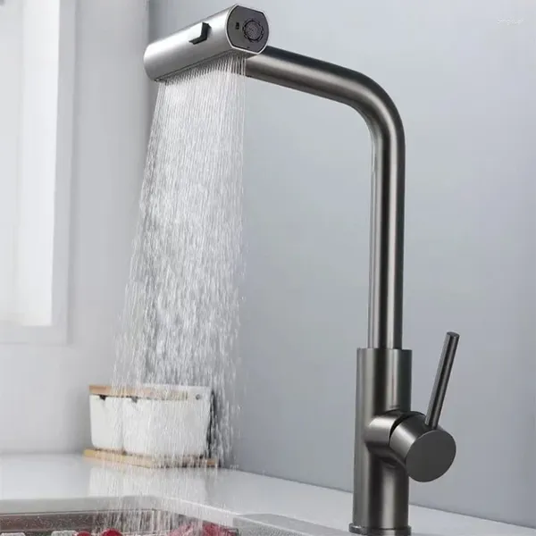 Rubinetti della cucina Nero Grigio Estraibile Rotazione Cascata Flusso Spruzzatore Testa Miscelatore lavello Rubinetto acqua nichel spazzolato Accessori