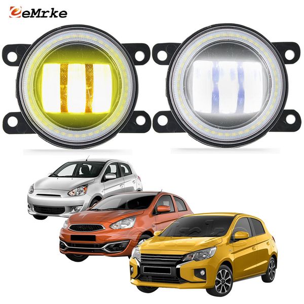 EEMRKE Led Angel Eyes DRL + противотуманные фары в сборе 30 Вт/40 Вт для Mitsubishi Mirage Hatchback Space Star 2013-2023 с прозрачными линзами, автомобильные дневные ходовые огни, 12 В, противотуманные фары