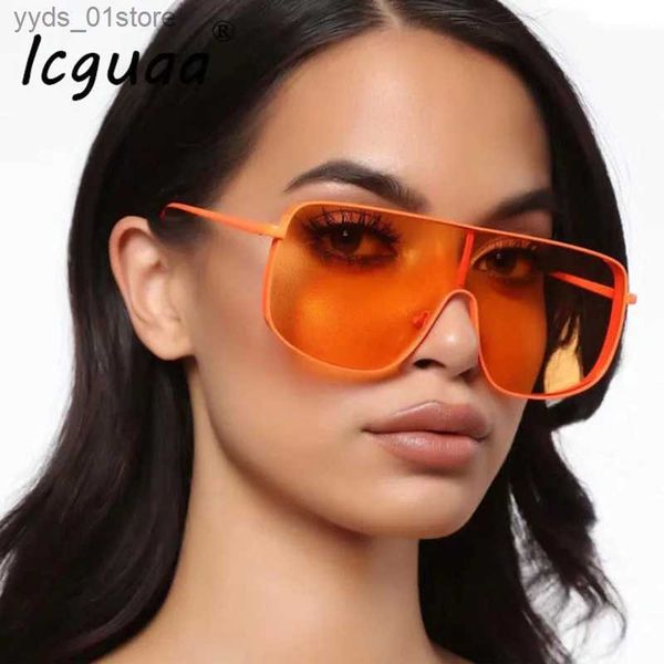 Güneş gözlükleri kare kadın güneş gözlükleri 2021 Süper ışık oneepieces metal çerçeve güneş gözlükleri renkli kırmızı G15 koruma gözlük L240320