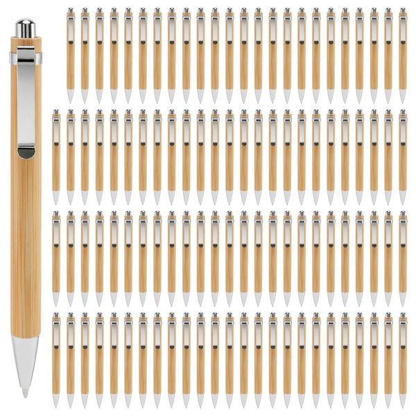 Caneta esferográfica de bambu 100, caneta stylus para publicidade, material escolar de escritório, canetas para escrita, presentes, tinta azul/preta 240307