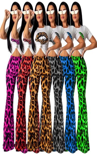 Leopard Lip Gedruckt Frauen Trainingsanzug Kurzarm Oneck T-shirt Tops und Bellbottoms Hosen Hosen 2 Stück Anzug Mode Lippen T S9021823