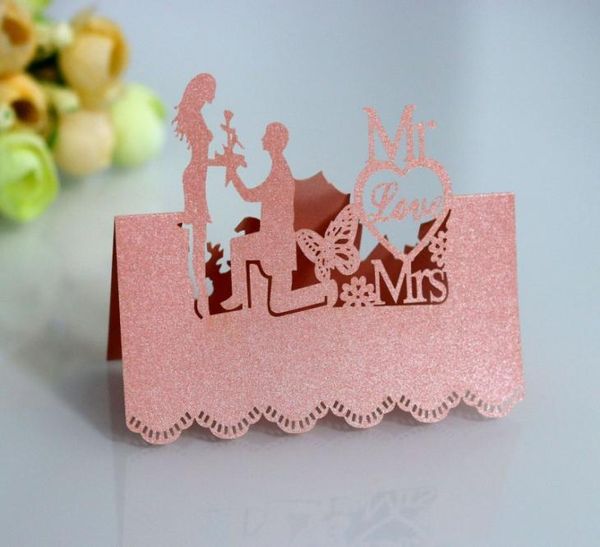 Carte Groom Signin Seat Table Hollow Matrimonio Sposa Pearl MRS Card Card MR Paper Nome matrimonio Sedile Laser Firam1118496