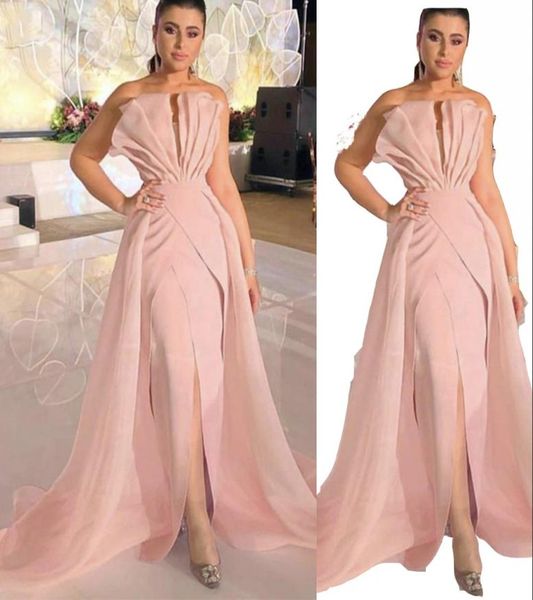 2022 Basit Vintage Denizkızı Gece Elbise Pembe Yumuşak Leke Resmi Elbise Zarif Parti Elbise Balo Çıkarılabilir Tren Vestidos D2045372