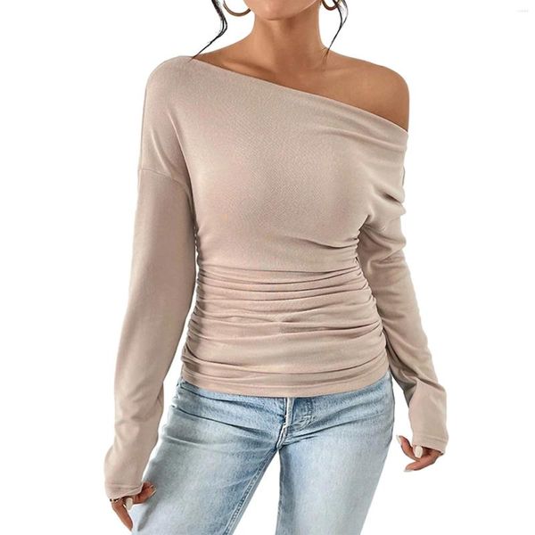 Magliette da donna Magliette a maniche lunghe con spalle scoperte Autunno Inverno Camicia con collo a lupetto Solido Slim Fit T-shirt Abbigliamento da donna