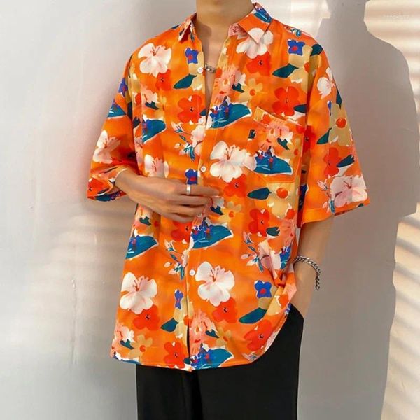 Männer Casual Hemden 2024 Sommer Hohe Qualität Männer Hawaiian Shirt Volle Blume Gedruckt Kurzarm Täglich Lose Tops Männlich Strand floral