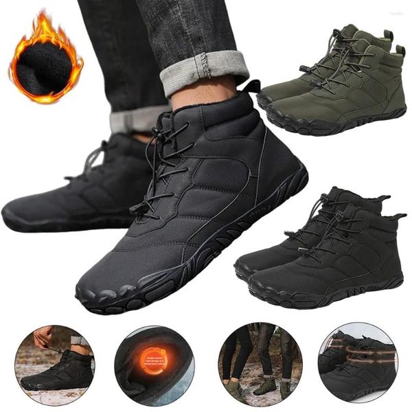 Yürüyüş ayakkabıları erkekler çıplak ayaklı gündelik kaymaz açık hava çalışması artı soğuk hava için sıcak kürk ayak bileği botları astar