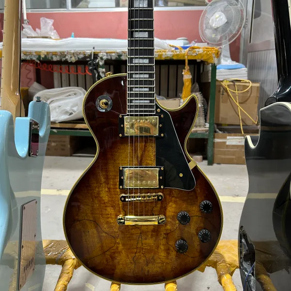 Guitarra elétrica personalizada, corpo em mogno, escala de jacarandá, incrustação de pérola em bloco, top de bordo decaído, hardware dourado, guitarra de 6 cordas, frete grátis à direita e à esquerda