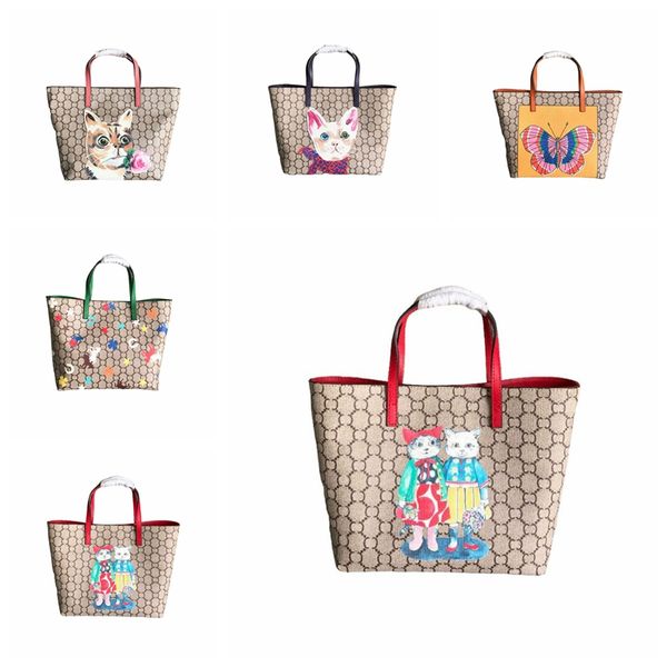Женская модная сумка для больших девочек с животным принтом и цветочным принтом, милая кошачья сумка, роскошная дизайнерская сумка-тоут с бабочкой, женская мини-сумка на плечо с цветами и буквами