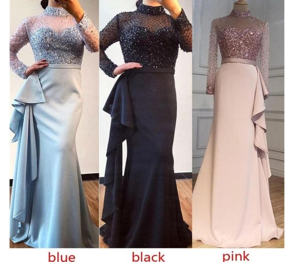 Abiti da sera con paillettes di lusso a maniche lunghe con paillettes Sirena araba Dubai Abito da donna con abiti da ballo Abiti da festa Plus Size Abendkleider robe 1155488