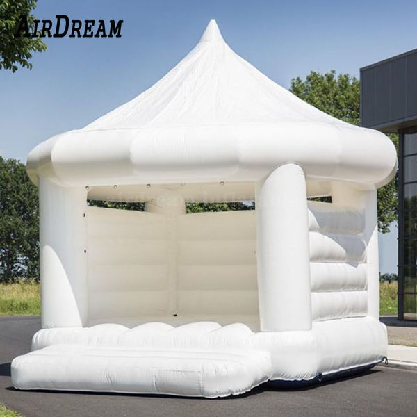 4,5x4.5m (15x15ft) Comercial comercial Branco Branco Inflável Casado Castelo Jumping Bouncer, Jumper Bouncy Bounce House Tent com Blower Free Ship