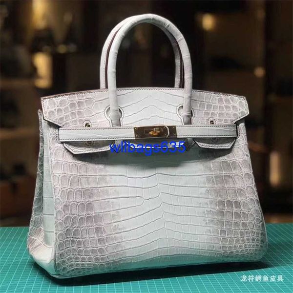 Tasche Taschen Himalaya Krokodil Handtasche Echtes Drachen Talisman Himalayan grau weißer Krokodilhaut Womens Tasche Echtes Platinbeutel importiert F Have Logo HBYI1J