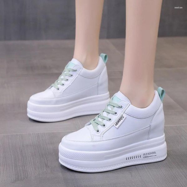 Повседневная обувь, женские осенние удобные дышащие женские белые кроссовки на платформе на каблуке 9 см, увеличивающие рост