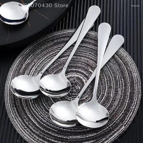 Colheres de café colher de aço inoxidável cabeça redonda alça longa sorvete mexendo sobremesa mel mistura cozinha utensílios de mesa decoração