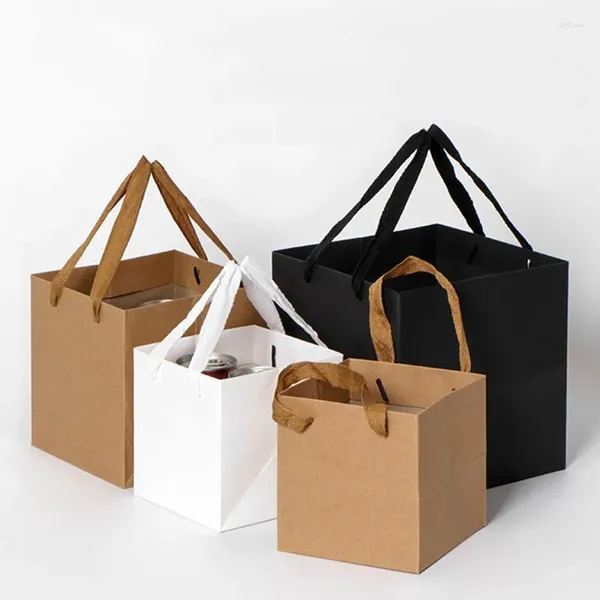 Envoltório de presente sacos de papel kraft para caixas de embalagem de bebidas de alimentos com cordas multi tamanhos presentes bolsas portáteis