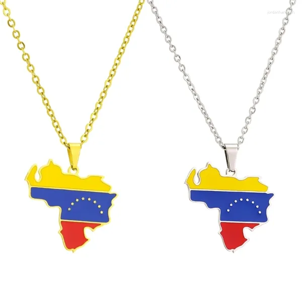Anhänger Halsketten Paare Venezuela Karte Halskette Edelstahl Schlüsselbeinkette Verstellbare ethnische Halskette Einzigartiges Accessoire