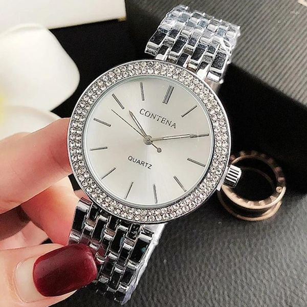 Orologi da polso di lusso in cristallo da donna CONTENA Orologi Brand Fashion Diamond Ladies Orologio al quarzo Acciaio Donna Relogio Feminino Regalo