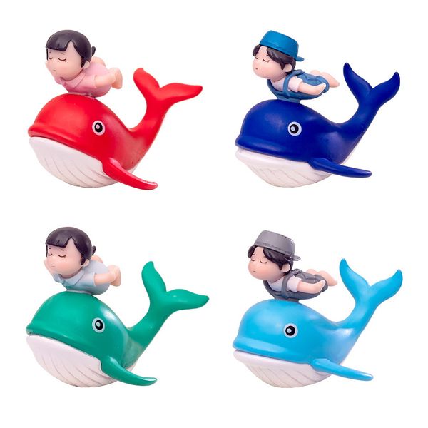 Karikatür Dolphin Çift Bebek Pvc Hayvanlar Mini Figürinler Ev Araba Dekorasyonu 3D Minyatür Balık Tankı Peyzajı