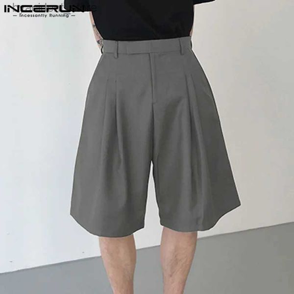 Herren-Shorts Sommer Männer Weitbein Shorts Solid Color Button 2023 Lose Männer Bottoms Korean Streetwear Fashion lässige männliche Shorts S-5xl L240320