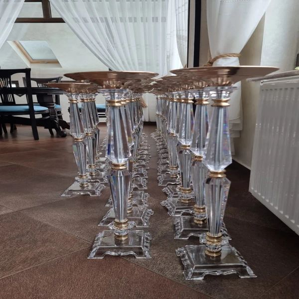 Decoração por atacado peças centrais de cristal para mesas suporte de flores douradas para festa de casamento decoração de casa imake819 zz