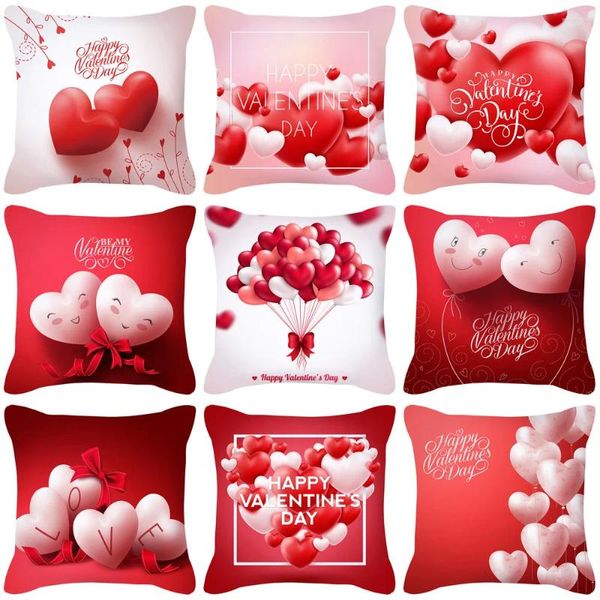 Cuscino Regali di San Valentino Red Sweetheart Love Federa stampata Cuore Palloncini Copertine Copertura decorativa per la casa