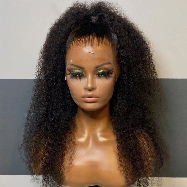 Perücken weich glühlos 26 Zoll vorgepresst 180 Dichte Kinky Curly Long schwarzer Spitze Vorderperücke für Frauen Babyhair natürlicher Haaransatz täglich