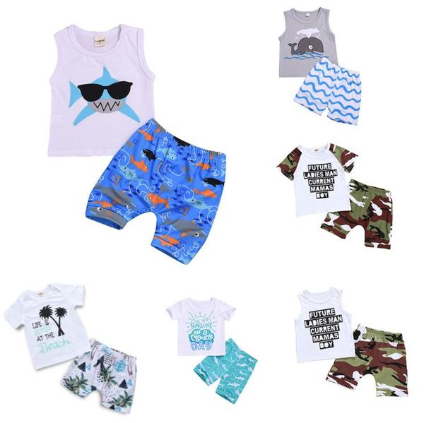 abiti firmati per bambini abiti per ragazzi bambini squalo delfino stampa top Pantaloncini mimetici 2 pezzi set 2019 Summer Boutique Abbigliamento per bambini 4362303