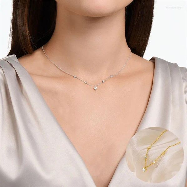 Catene in argento sterling 925 con zirconi, collana con cuore d'amore per le donne, ragazza, geometrica, catena fine, design, gioielli, regalo per feste