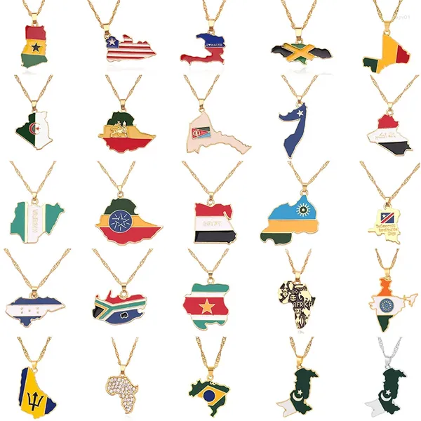 Collane con ciondolo Collana con mappa dei paesi del mondo Hip-Hop Africa Brasile India Catena in acciaio inossidabile color oro Donna Uomo Gioielli regalo