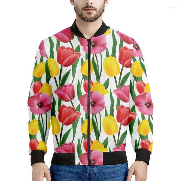 Erkek ceketleri renkli lale grafik fermuar ceket erkekler 3d baskılı çiçek sweatshirt kadınlar üstleri serin uzun kollu sokak bombardıman uçağı