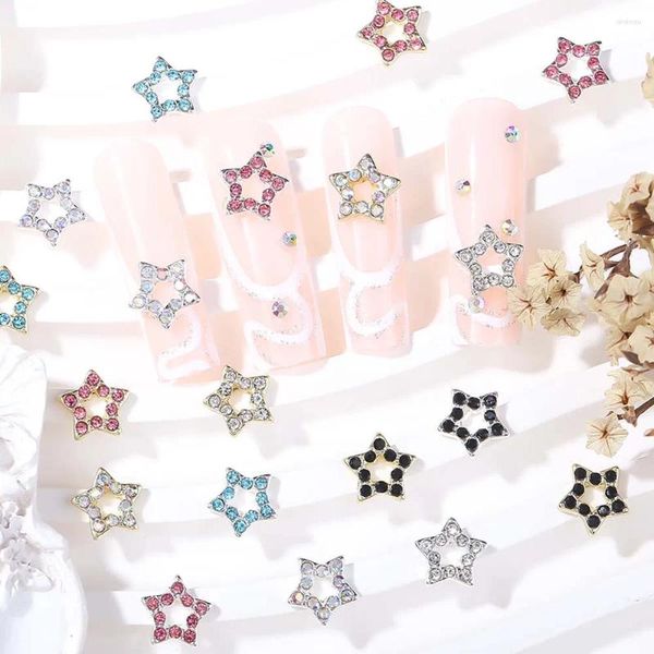 Decorações de arte de unhas 10 pcs 3D brilhante estrela liga charme colorido diamante oco decoração peças diy coreia design jóias acessórios