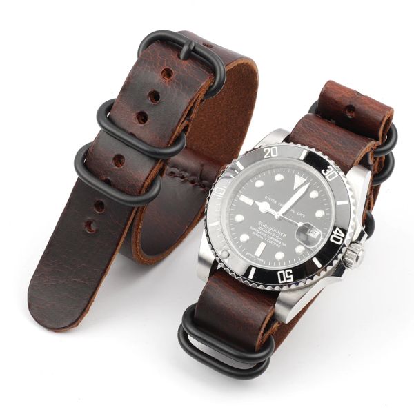 Calculadoras vintage crackle texturizado pulseira de relógio de couro genuíno 18mm 20mm 22mm pulseira para homens substituição pulseira de pulso acessórios de relógio