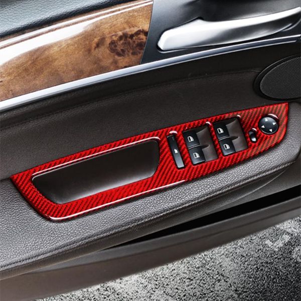 Karbon Fiber Araç Pencere Cam Kaldırma Düğmeleri Çerçeve Dekorasyon Kapağı Çıkartmaları BMW E70 E71 X5 X6 20082014 LNterior9411502
