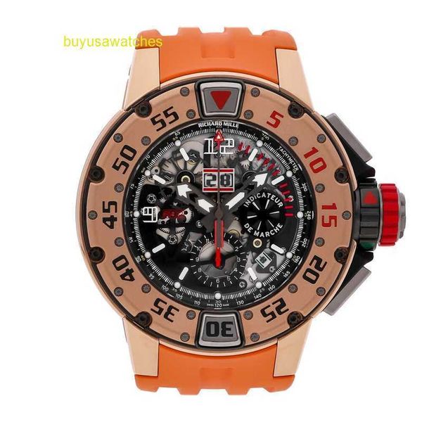 Спортивные наручные часы с бриллиантами RM Наручные часы RM032 Flyback Chronograph Diver Auto Gold Мужские часы Rg